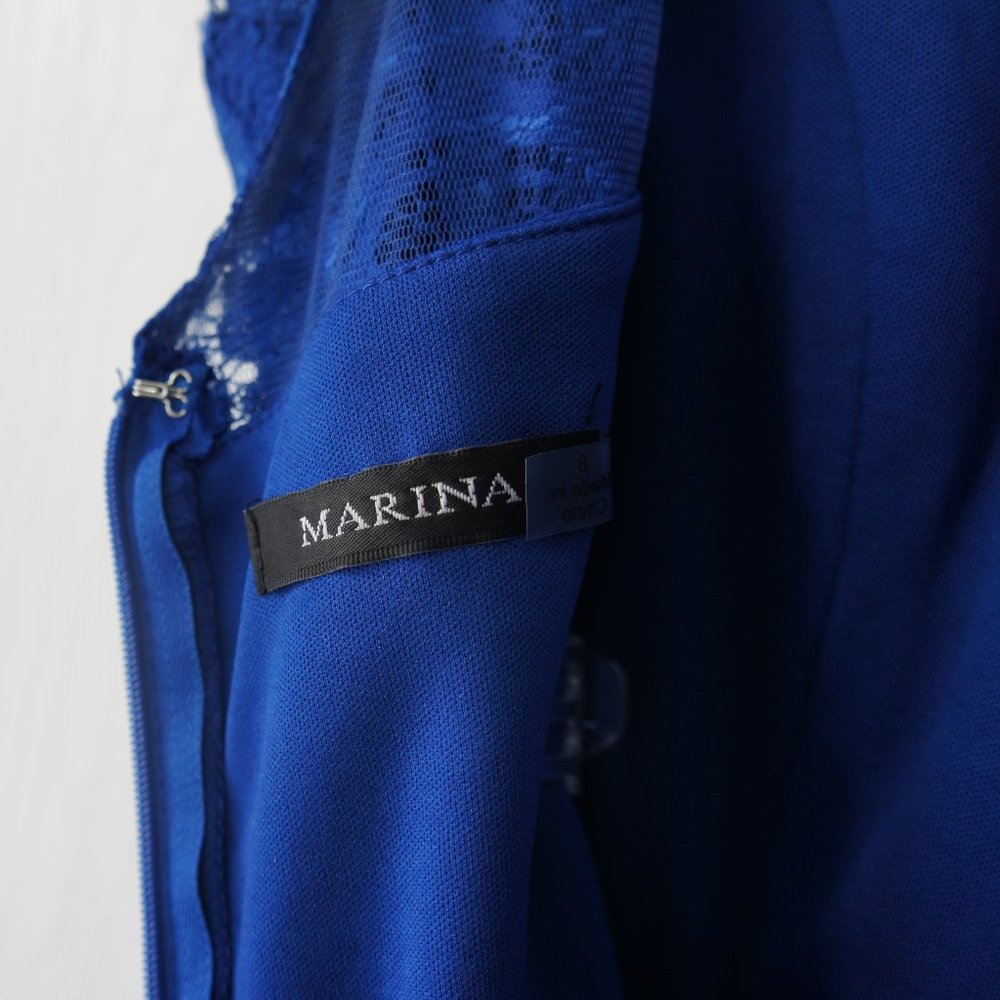 Marina Bright Blue Lace Dress Size 8 with belt - Picture 3 of 16